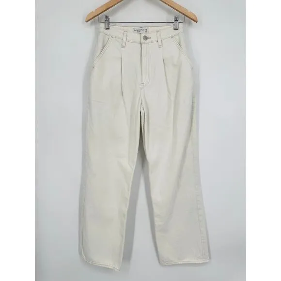 Abercrombie &amp; Fitch The Loose High Rise Jeans Curve Love Straight Leg Pleated