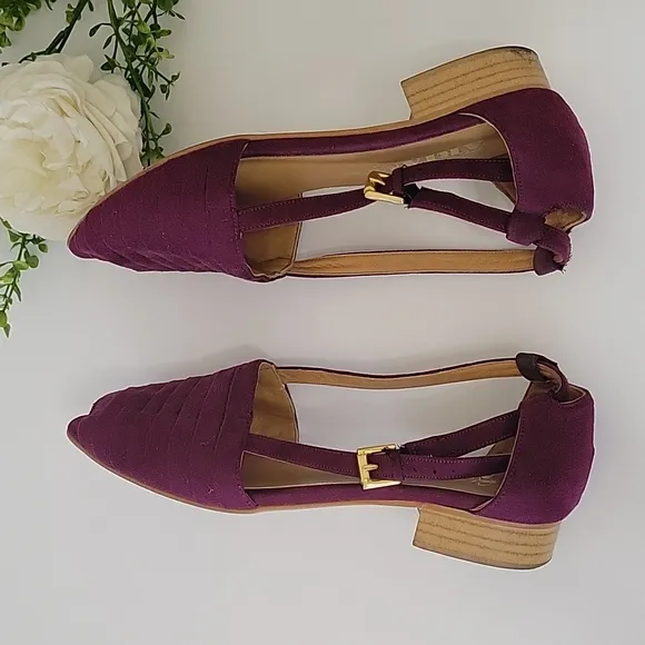 About Arianne slingback peep-toe suede wooden heel flats women's size 37