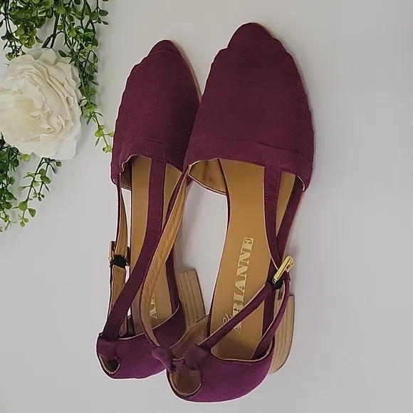 About Arianne slingback peep-toe suede wooden heel flats women's size 37