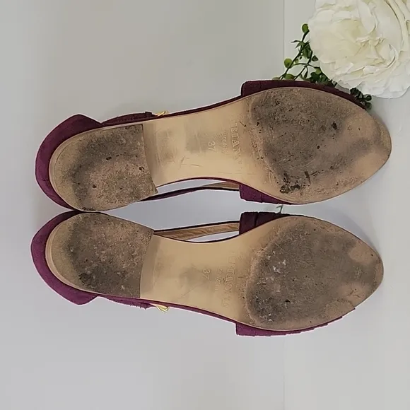 About Arianne slingback peep-toe suede wooden heel flats women's size 37