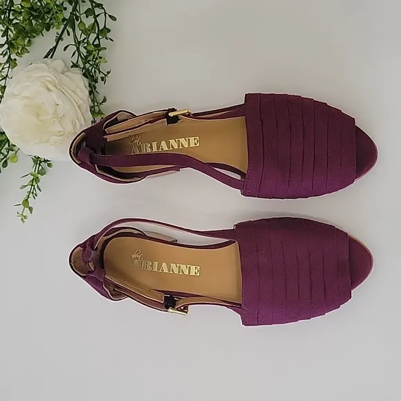 About Arianne slingback peep-toe suede wooden heel flats women's size 37