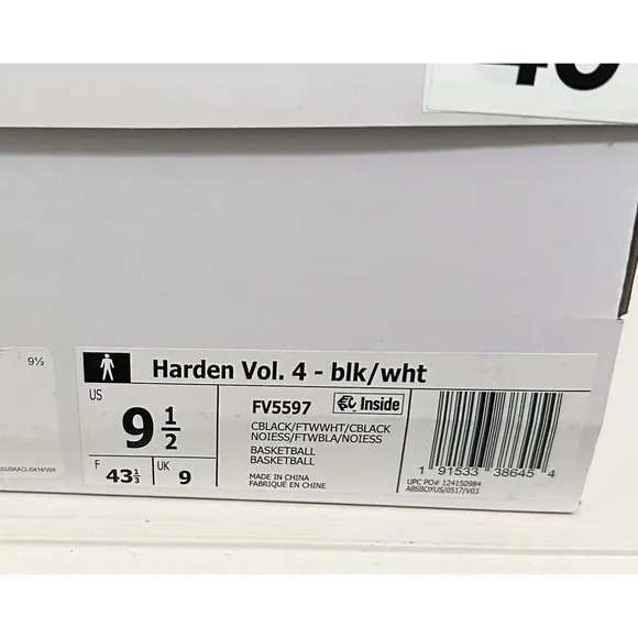 Adidas Harden Vol. 4 Shoes Black/White Tuxedo FV5597 Men's Size 9.5 New