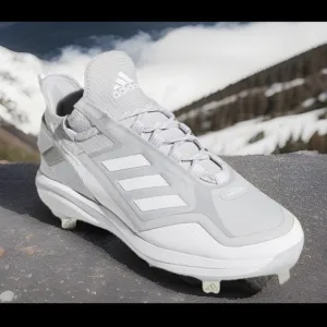 Adidas Icon 7 Boost Metal Cleat Baseball Heel Strap Shoe WHITE | SILVER Sz 13