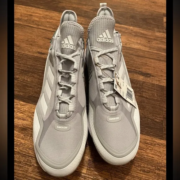 Adidas Icon 7 Boost Metal Cleat Baseball Heel Strap Shoe WHITE | SILVER Sz 13