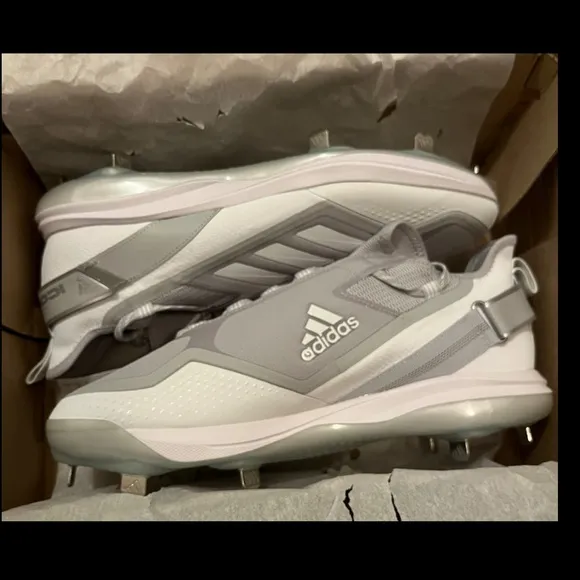 Adidas Icon 7 Boost Metal Cleat Baseball Heel Strap Shoe WHITE | SILVER Sz 13