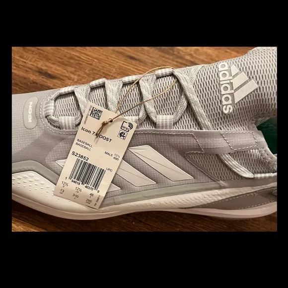 Adidas Icon 7 Boost Metal Cleat Baseball Heel Strap Shoe WHITE | SILVER Sz 13
