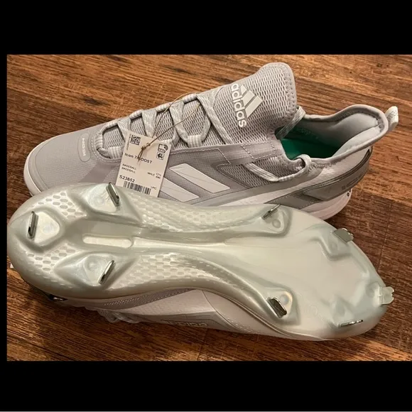 Adidas Icon 7 Boost Metal Cleat Baseball Heel Strap Shoe WHITE | SILVER Sz 13
