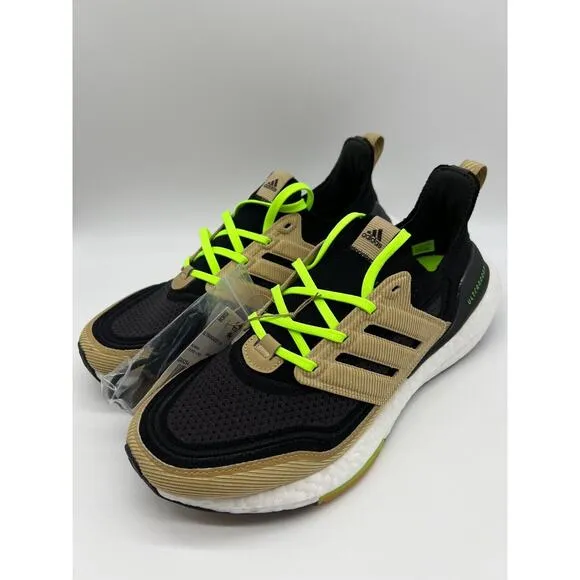 adidas Ultraboost 21 Running Shoes Black Beige Tone Green GX5254 Men Size 9 NWT