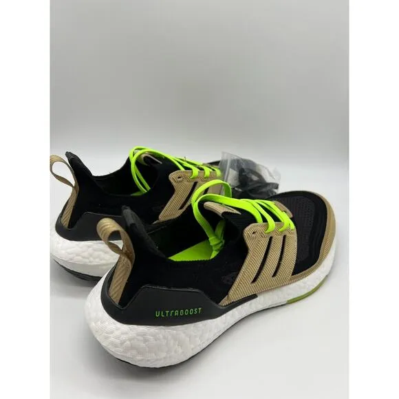 adidas Ultraboost 21 Running Shoes Black Beige Tone Green GX5254 Men Size 9 NWT