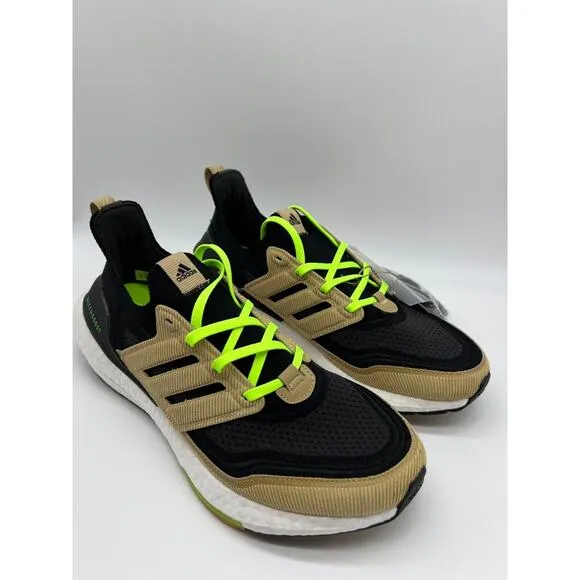 adidas Ultraboost 21 Running Shoes Black Beige Tone Green GX5254 Men Size 9 NWT