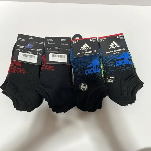 adidas Youth superlite AEROREADY 6 pair No Show socks bundle of 4 Sizes M, L