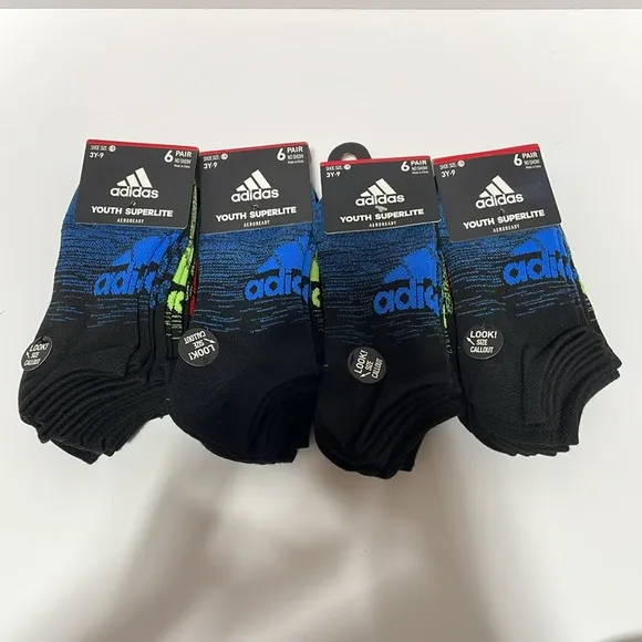 adidas Youth superlite AEROREADY 6 pair No Show socks bundle of 4 Sizes M, L