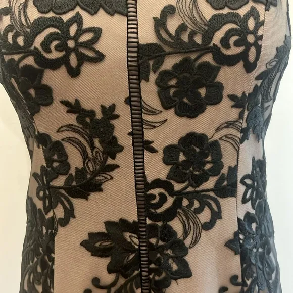 Adriana papell  floral embroidery sleeveless boat neck dress