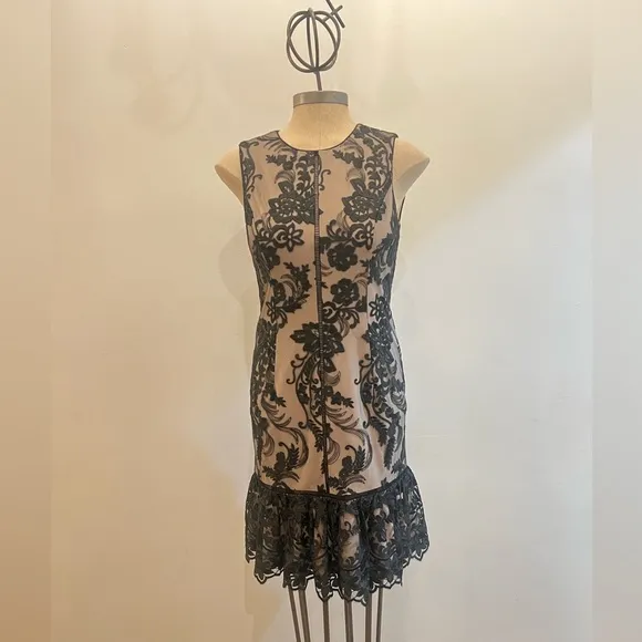Adriana papell  floral embroidery sleeveless boat neck dress