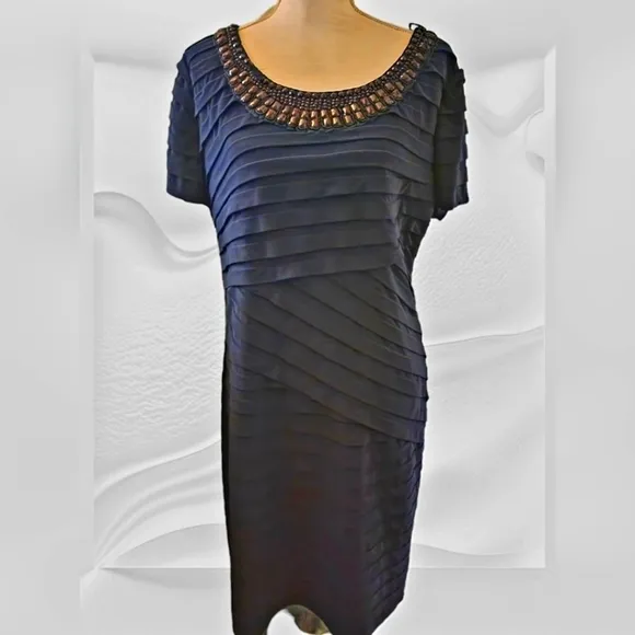 Adrianna Papell Dress Illusion Sheath Boat Neck Cocktal Dress