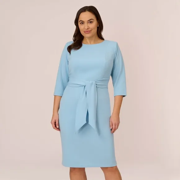 Adrianna Papell Dress Stretch Bow-Front 3/4 Sleeves Baby Blue Womens 18 Plus