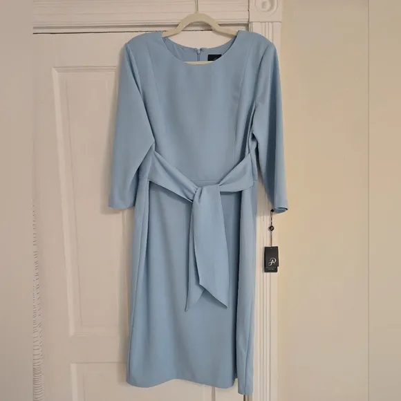 Adrianna Papell Dress Stretch Bow-Front 3/4 Sleeves Baby Blue Womens 18 Plus