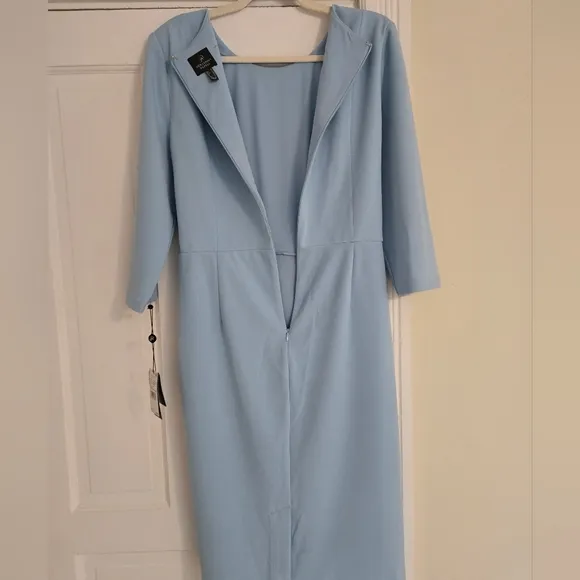Adrianna Papell Dress Stretch Bow-Front 3/4 Sleeves Baby Blue Womens 18 Plus