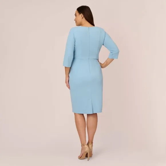 Adrianna Papell Dress Stretch Bow-Front 3/4 Sleeves Baby Blue Womens 18 Plus