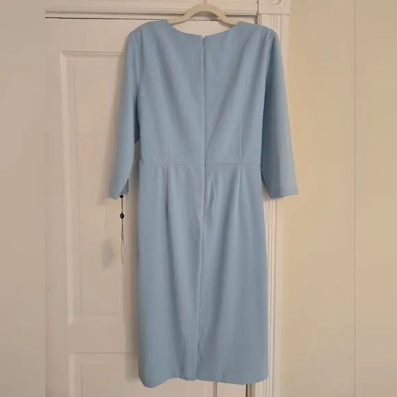 Adrianna Papell Dress Stretch Bow-Front 3/4 Sleeves Baby Blue Womens 18 Plus