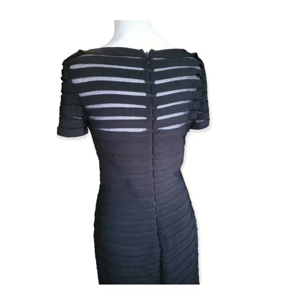 Adrianna Papell Partial Tuck Bandage Illusion Neck Stretchy Black Dress Size 2