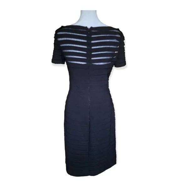 Adrianna Papell Partial Tuck Bandage Illusion Neck Stretchy Black Dress Size 2