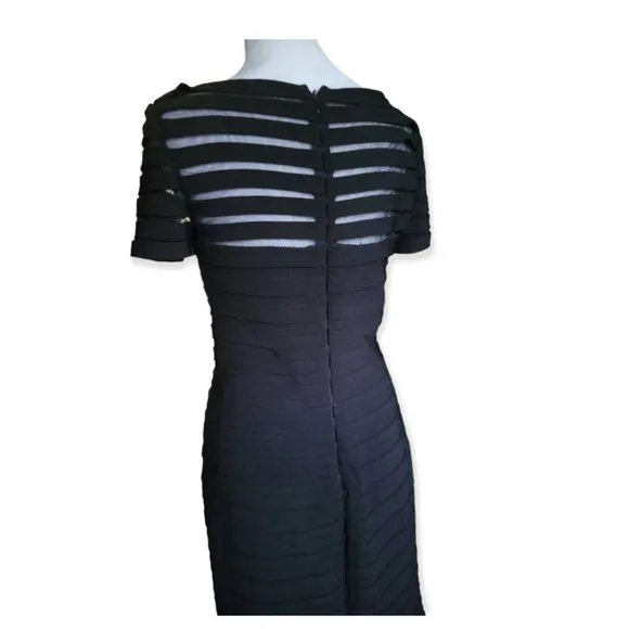 Adrianna Papell Partial Tuck Bandage Illusion Neck Stretchy Black Dress Size 2