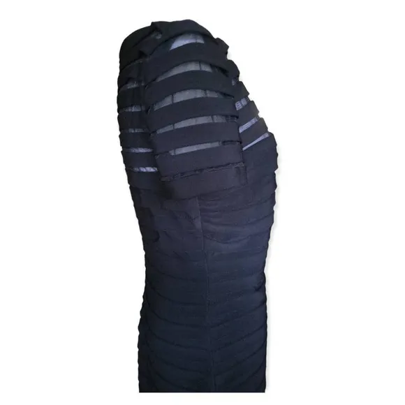 Adrianna Papell Partial Tuck Bandage Illusion Neck Stretchy Black Dress Size 2