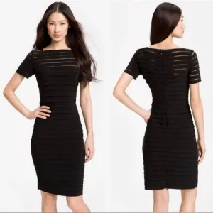 Adrianna Papell Partial Tuck Bandage Illusion Neck Stretchy Black Dress Size 2