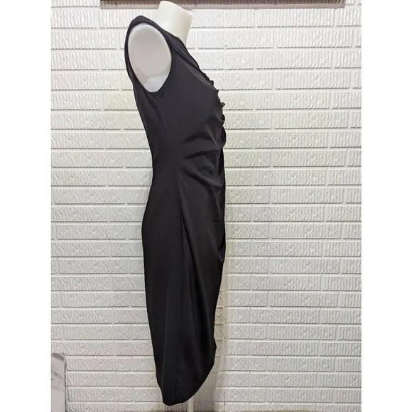 Adrianna Papell Women's Black Sleeveless Ruche Side Floral Shoulder LBD Size 8