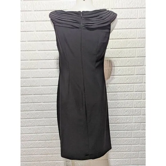 Adrianna Papell Women's Black Sleeveless Ruche Side Floral Shoulder LBD Size 8