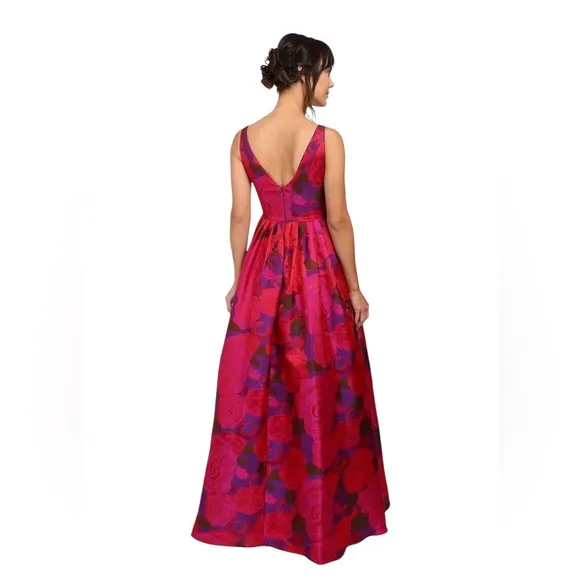 Adrianna Papell Women's Floral Boatneck Ball Gown in Magenta Maxi Sz. 8