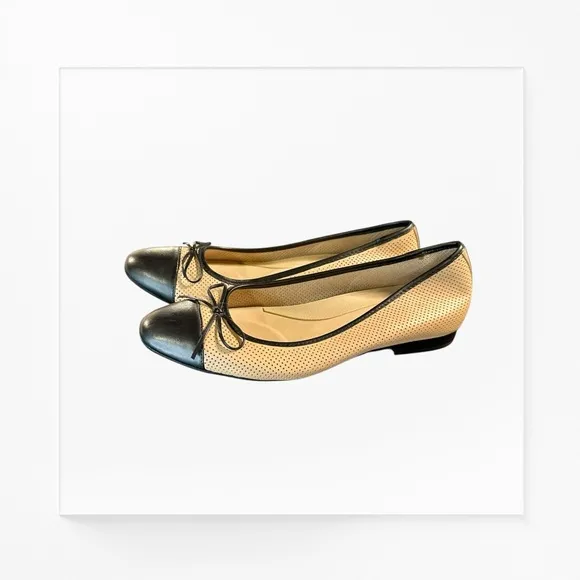 Aerosoles Women’s ‘Outrun’ Mesh Cap Toe Leather Ballet Flats in Beige / Black 11