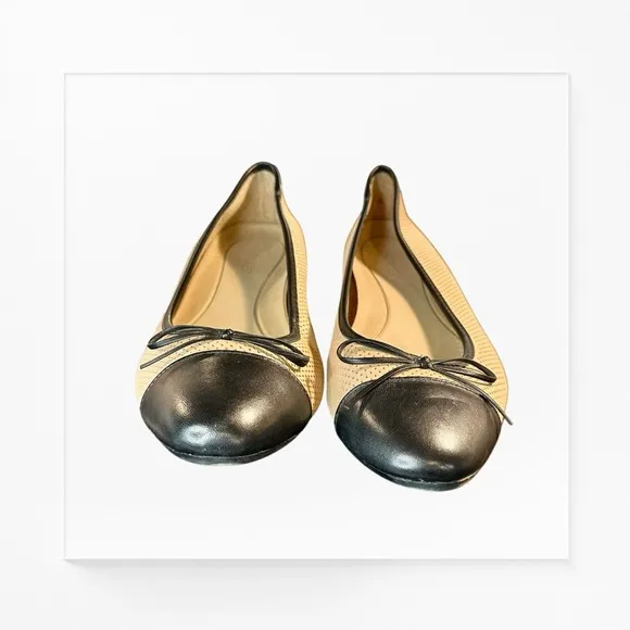 Aerosoles Women’s ‘Outrun’ Mesh Cap Toe Leather Ballet Flats in Beige / Black 11