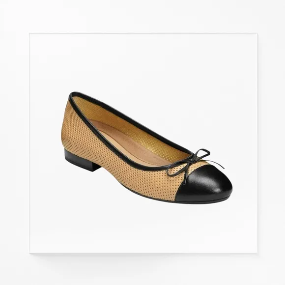 Aerosoles Women’s ‘Outrun’ Mesh Cap Toe Leather Ballet Flats in Beige / Black 11