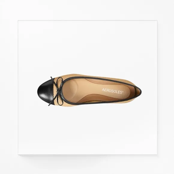 Aerosoles Women’s ‘Outrun’ Mesh Cap Toe Leather Ballet Flats in Beige / Black 11