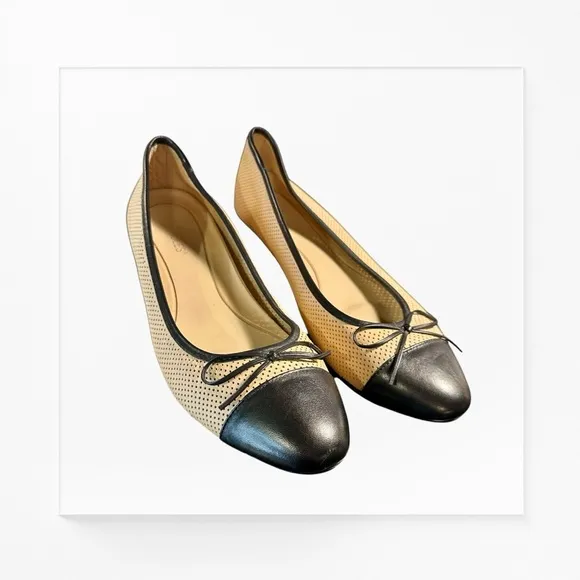 Aerosoles Women’s ‘Outrun’ Mesh Cap Toe Leather Ballet Flats in Beige / Black 11