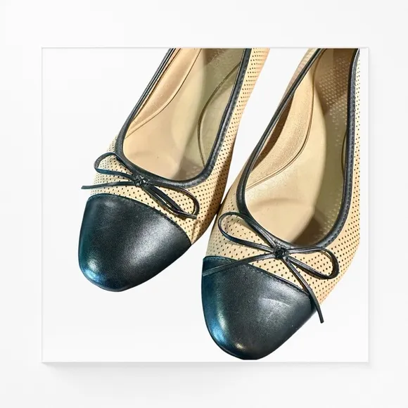 Aerosoles Women’s ‘Outrun’ Mesh Cap Toe Leather Ballet Flats in Beige / Black 11