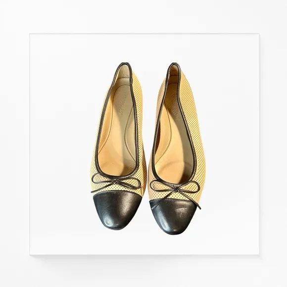 Aerosoles Women’s ‘Outrun’ Mesh Cap Toe Leather Ballet Flats in Beige / Black 11