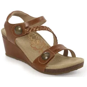 Aetrex NIB Naya Cognac Braided Quarter Strap Orthotic Leather Wedges Sz 10.5-11