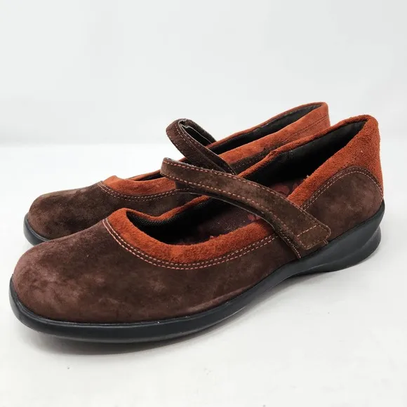 Aetrex Womens Julie Wrap Around Mary Jane Flats 8 D Comfort Shoes Brown Orange