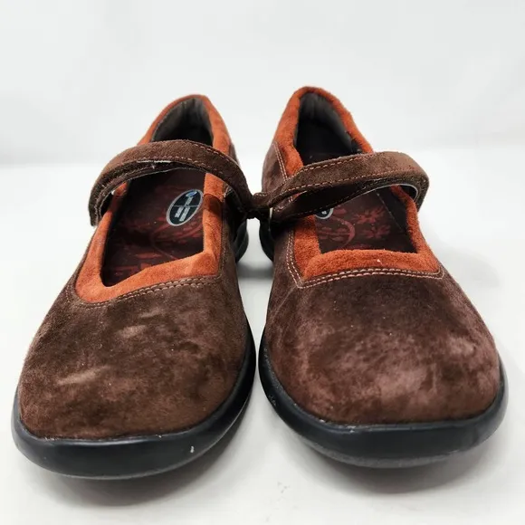 Aetrex Womens Julie Wrap Around Mary Jane Flats 8 D Comfort Shoes Brown Orange
