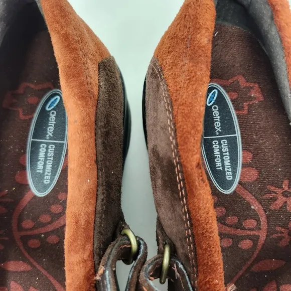 Aetrex Womens Julie Wrap Around Mary Jane Flats 8 D Comfort Shoes Brown Orange