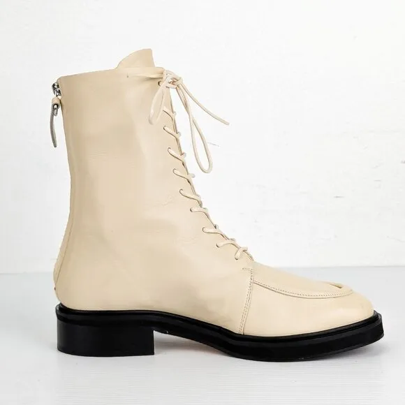 Aeyde Women Isa Off White Leather Lace-up Zip Combat Boots sz 9US EUR40