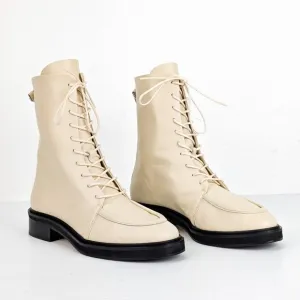 Aeyde Women Isa Off White Leather Lace-up Zip Combat Boots sz 9US EUR40