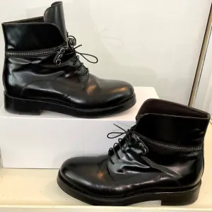 AGL Attilio Giusti Leombruni Black Leather Lace Up Combat Boots Size 9.5