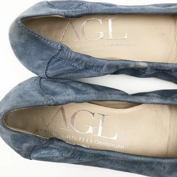 AGL Attilio Giusti Leombruni Blue Suede Ballet Flats Womens 6