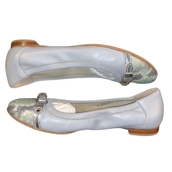 AGL Attilio Giusti Leombruni Women's Azure Silver Snake Embossed Flats Size 7.5