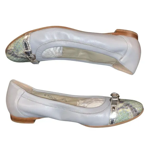 AGL Attilio Giusti Leombruni Women's Azure Silver Snake Embossed Flats Size 7.5
