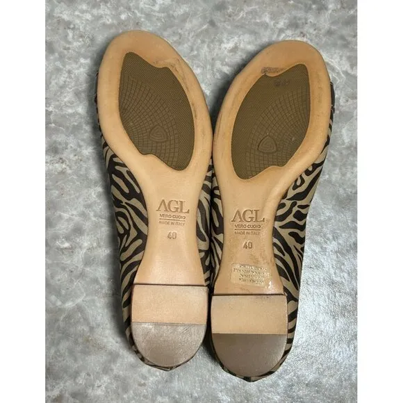 AGL Attilio Guisti Leombruni Zebra Ballet Peeptoe Flats in Brown - Sz 40 (9.5)